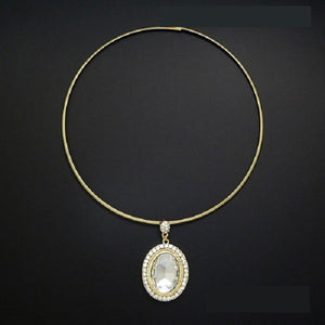 Gold Slider Necklace with Oval Rhinestone Pendant