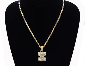GOLD NECKLACE WITH PUFFY "I" LETTER WITH CLEAR RHINESTONES ( 3466 )
