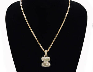 GOLD NECKLACE WITH PUFFY "I" LETTER WITH CLEAR RHINESTONES ( 3466 GCL ) - Ohmyjewelry.com