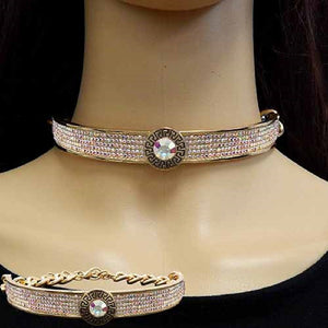 GOLD CHOKER NECKLACE GREEK AB STONES ( 3546 GDAB )