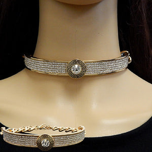 GOLD CHOKER NECKLACE GREEK CLEAR STONES ( 3546 GDCLR )