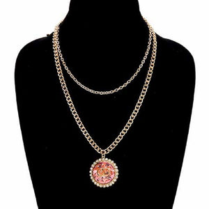 GOLD PINK NECKLACE CLEAR STONES INFINITY ( 3646 GDPNK )