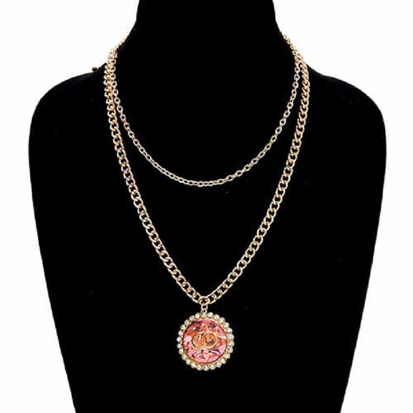 GOLD PINK NECKLACE CLEAR STONES INFINITY ( 3646 GDPNK )