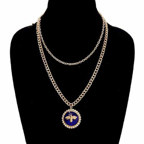 GOLD BLUE BEE NECKLACE CLEAR STONES ( 3647 GDSAP )