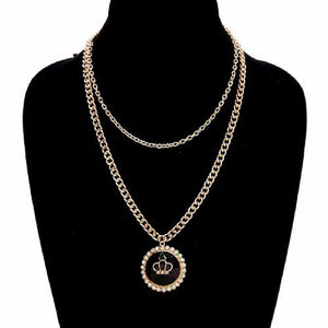 GOLD BLACK CROWN NECKLACE CLEAR STONES ( 3648 GDBLK )