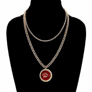 GOLD RED CROWN NECKLACE CLEAR STONES ( 3648 GDRED )