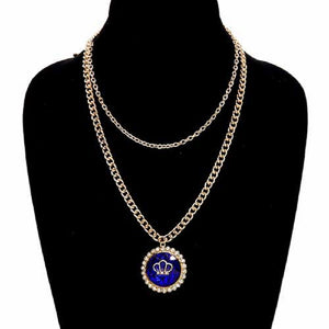 GOLD BLUE CROWN NECKLACE CLEAR STONES ( 3648 GDSAP )