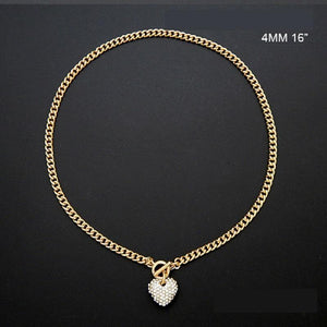 Small Gold Pave Rhinestone Heart Charm Toggle Necklace ( 2100 GCL ) - Ohmyjewelry.com