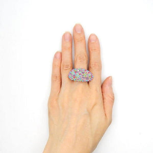ROSE GOLD STRETCH RING MULTI COLOR STONES ( 2112 ) - Ohmyjewelry.com