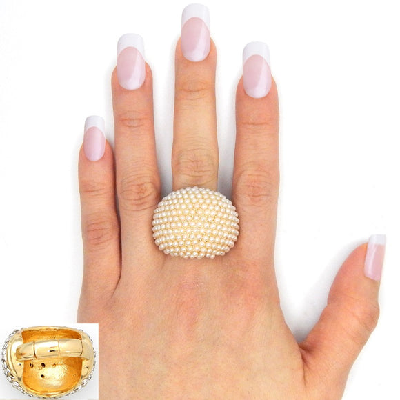 GOLD STRETCH RING CREAM PEARLS ( 2116 GDCRM )