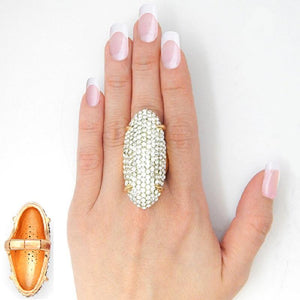2" CLEAR Rhinestone Elongated Stretch Ring in Gold Setting ( 2190 ) - Ohmyjewelry.com