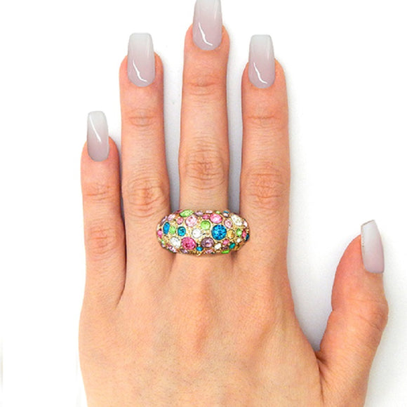 Gold with Multi Color Stones Cocktail Stretch Ring ( 2963 )