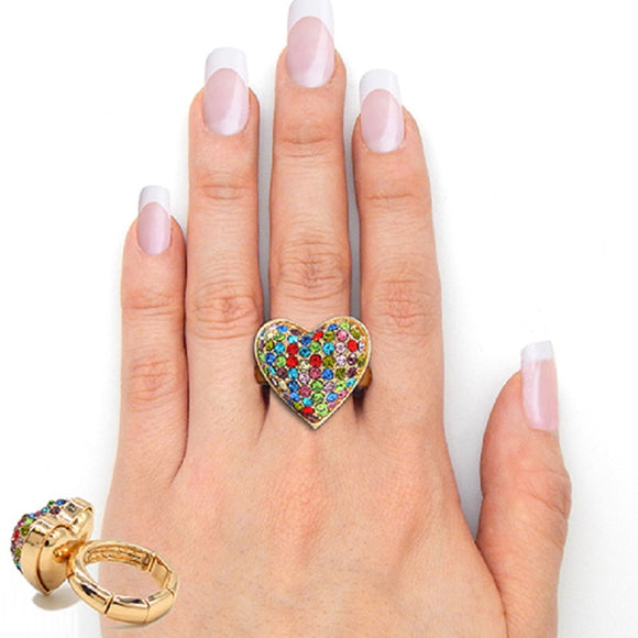 GOLD HEART STRETCH RING MULTI COLOR STONES ( 2981 GDMLT )