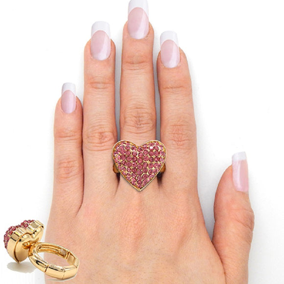 GOLD HEART STRETCH RING PINK STONES ( 2981 GDPNK )