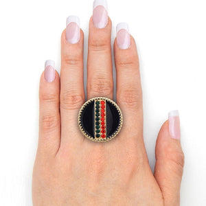 GOLD BLACK STRETCH RING RED GREEN STONES ( 3014 GDBKGMT )