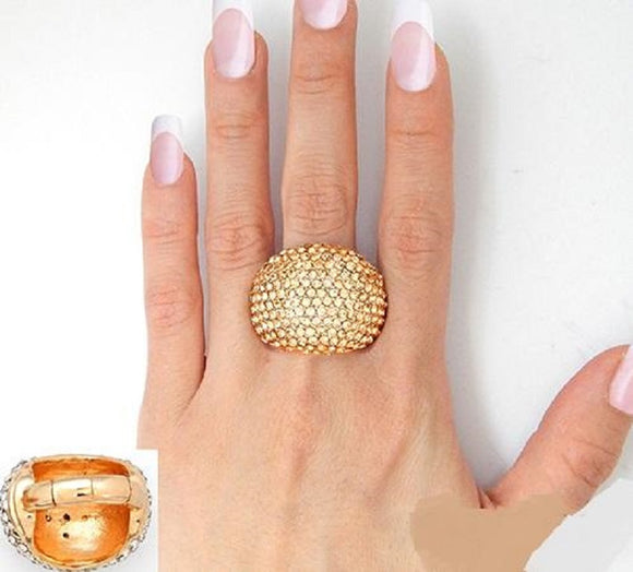 Gold Topaz Crystal Dome Shape Stretch Ring ( 2116 GDLCT )