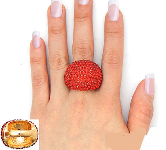 Gold Red Crystal Dome Shape Stretch Ring ( 2116 )