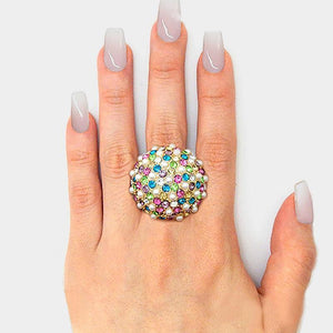 1.25" Gold with Multi Color Stones and Cream Pearls Cocktail Stretch Ring ( 2961 ) - Ohmyjewelry.com