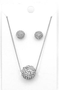 Clear Color Pave Ball and Earrings Necklace Set with Silver Accents ( 2554 ) - Ohmyjewelry.com