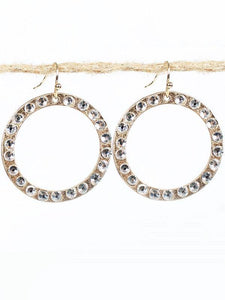 1.25" Burnish Gold Dangle Open Cut Round Earrings with Clear Stones ( 2163 ) - Ohmyjewelry.com