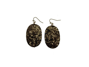 2.2" Long Faux Leather Brown Sequins Oval Dangle Fashion Earrings ( 2607 )