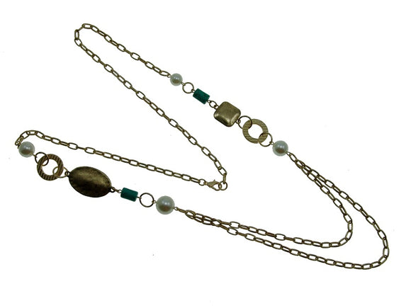 GOLD TURQUOISE STONE NECKLACE ( 1985 1 )