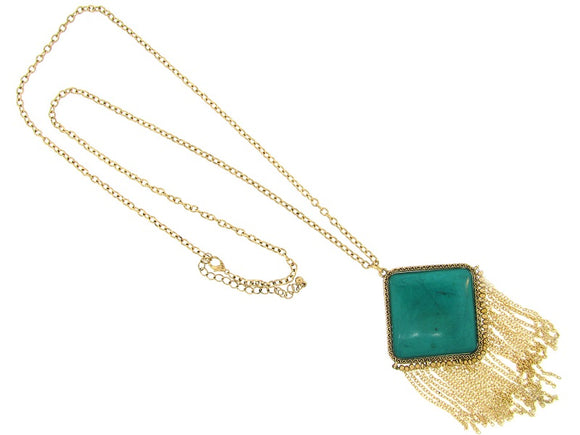 GOLD NECKLACE GREEN STONE ( 430 7GR )