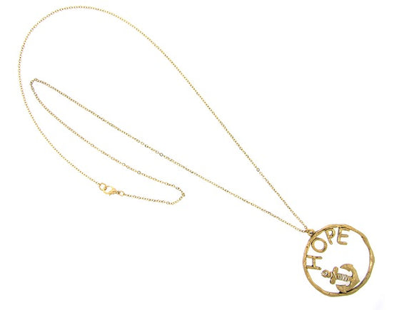 Gold Metal Long Necklace with Hope Anchor Pendant ( 594 1 )