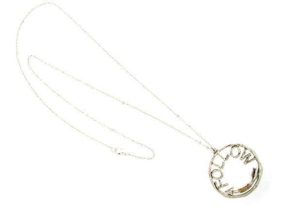 Silver Metal Long Necklace with Follow Arrow Pendant