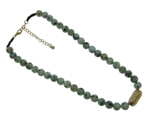 10mm Dalmatian Genuine Stone Beaded Necklace with Gold 