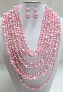 8 STRAND PINK PEARL NECKLACE SET ( 556 PK )