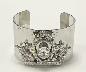 SILVER BANGLE CROWN CLEAR AB STONES ( 772 S )