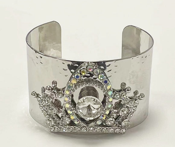 SILVER BANGLE CROWN CLEAR AB STONES ( 772 S )