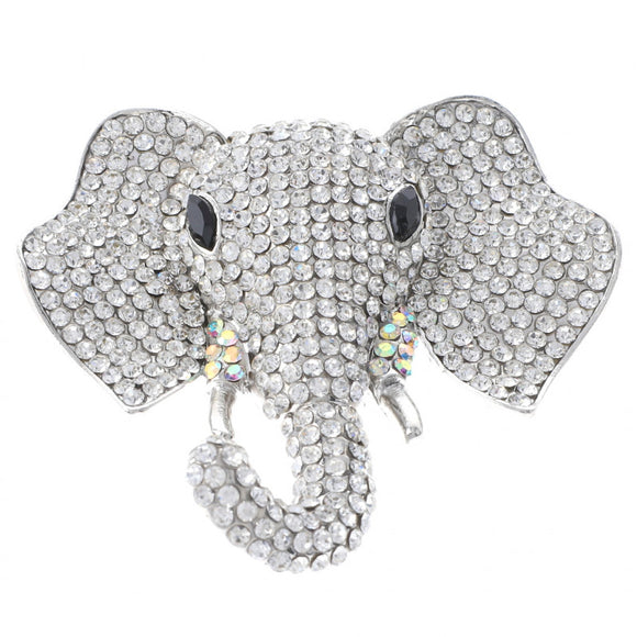 SILVER ELEPHANT BROOCH CLEAR STONES ( 1378 SCL )