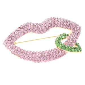 GOLD PINK GREEN LIP BROOCH ( 1376 GPKGN )