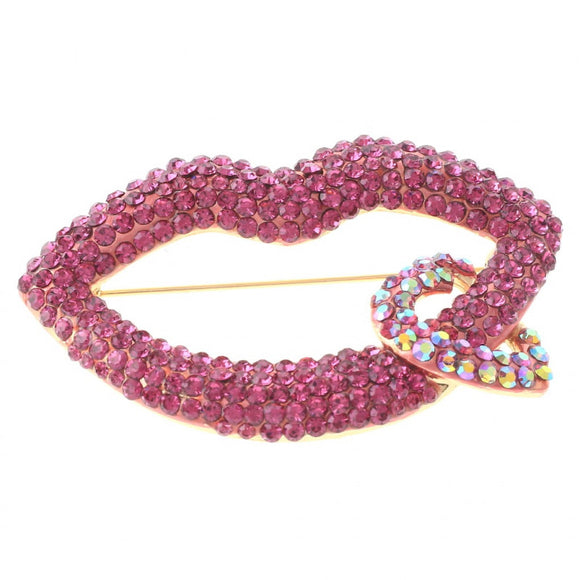 GOLD FUCHSIA LIP BROOCH ( 1376 GFU )