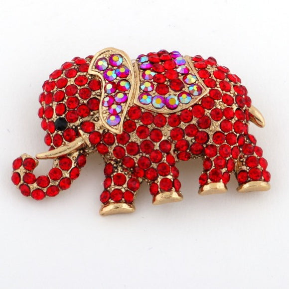 GOLD ELEPHANT BROOCH WITH RED STONES ( 1237 )