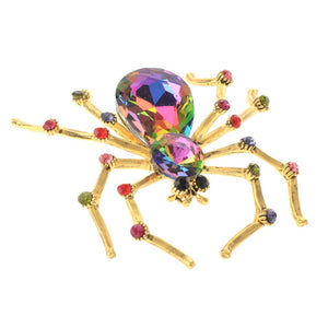 3" GOLD GREEN AB MULTI COLOR Crystal Spider Brooch Pin ( 1052 GGNAB )vm