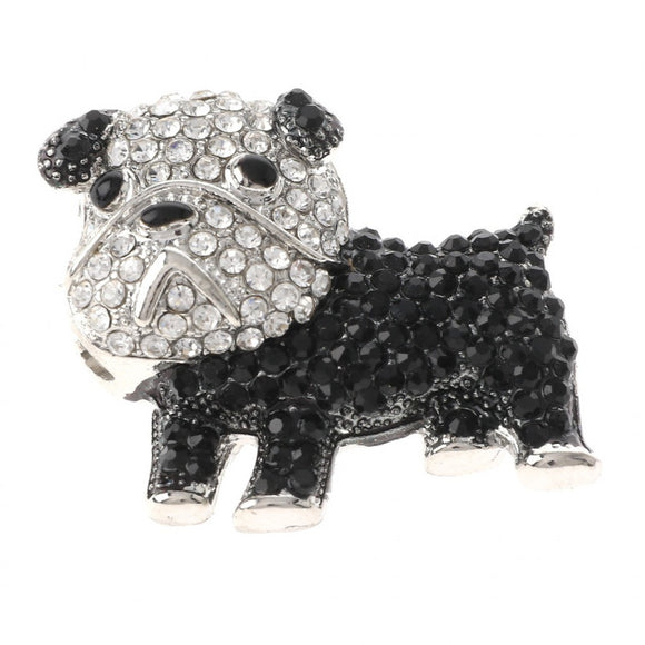 SILVER DOG BROOCH BLACK CLEAR STONES ( 1394 JCL )