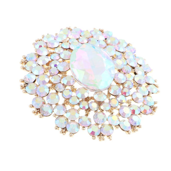 SILVER BROOCH WITH AB RHINESTONES ( 06694 )