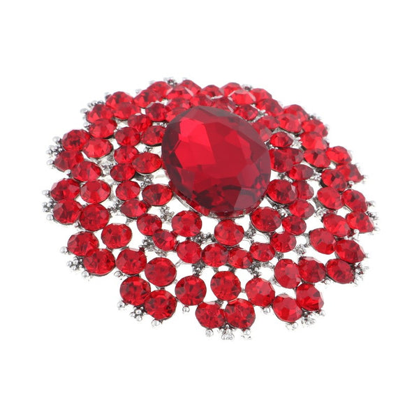 SILVER BROOCH WITH RED RHINESTONES ( 06694 )