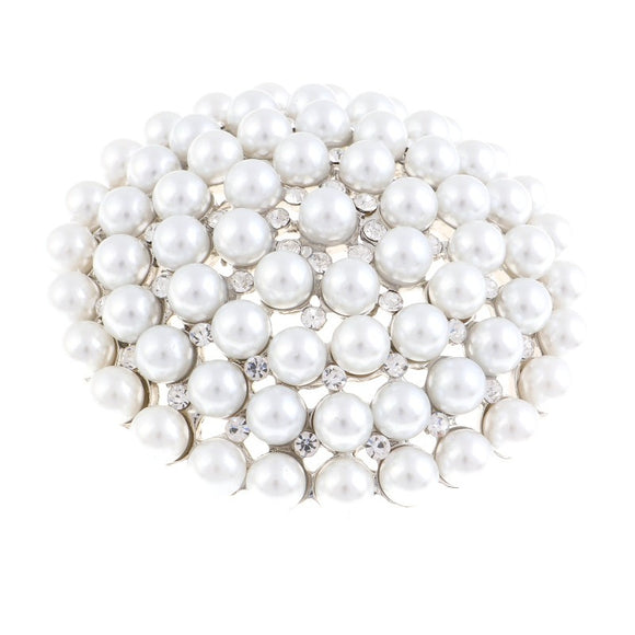 SILVER BROOCH WITH CLEAR RHINESTONES AND WHITE PEARLS ( 06691 )