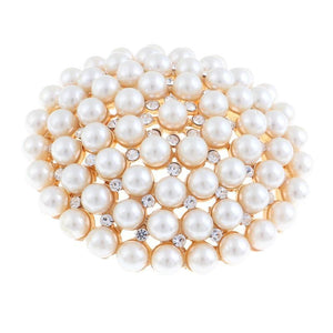 GOLD BROOCH WITH CLEAR RHINESTONES AND CREAM PEARLS ( 06691 ) - Ohmyjewelry.com