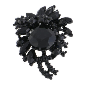 BLACK BROOCH WITH BLACK RHINESTONES ( 06334 BK )