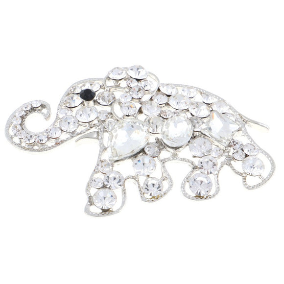 SILVER ELEPHANT BROOCH WITH CLEAR RHINESTONES ( 1344 SCL )
