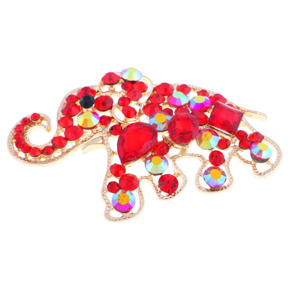 GOLD ELEPHANT BROOCH WITH RED RHINESTONES ( 1344 GRED )
