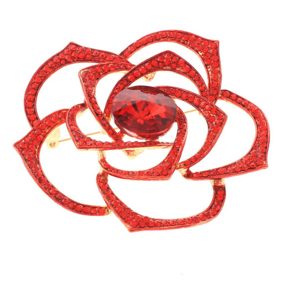 GOLD FLOWER BROOCH RED STONES( 1417 RED )