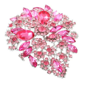 SILVER TEARDROP BROOCH PINK FUCHSIA ( 0691 SFU )