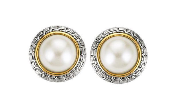 SILVER GOLD EARRINGS PEARL CLIP ON ( 121 ) - Ohmyjewelry.com