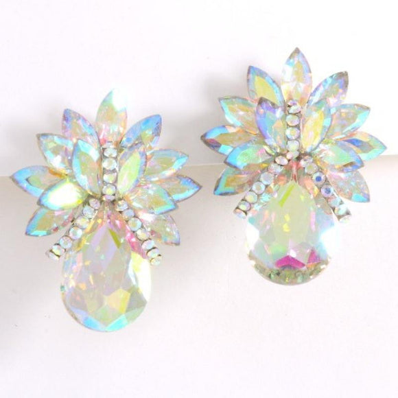 Large SILVER AB Pineapple Design Clip On Earrings ( 1404 ) - Ohmyjewelry.com